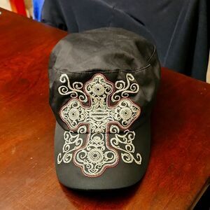 Harley Davidson Black Adjustable Hat w/ Silver-Stitched Cross